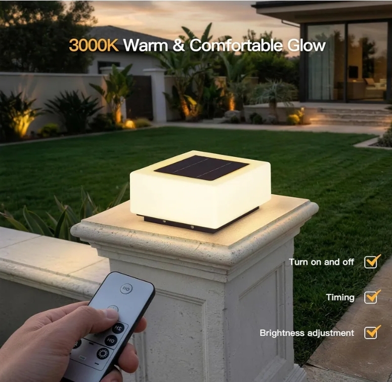 9.8" Glass Solar Post Lights IP54 Waterproof Pillar Light Outdoor - Image 9