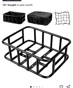 Bike Basket Rear, Large Bicycle Basket with Cargo Net, Liner and Waterproof Cover