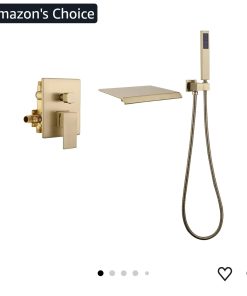 Taplong Wall Mount Tub Faucets with Waterfall Tub Spout Brushed Gold