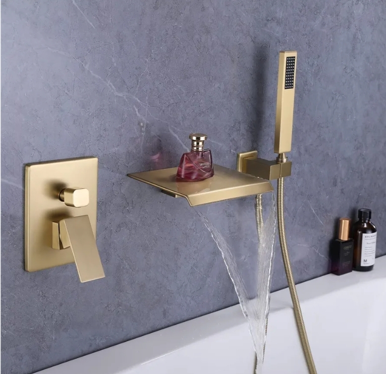Taplong Wall Mount Tub Faucets with Waterfall Tub Spout Brushed Gold - Image 6