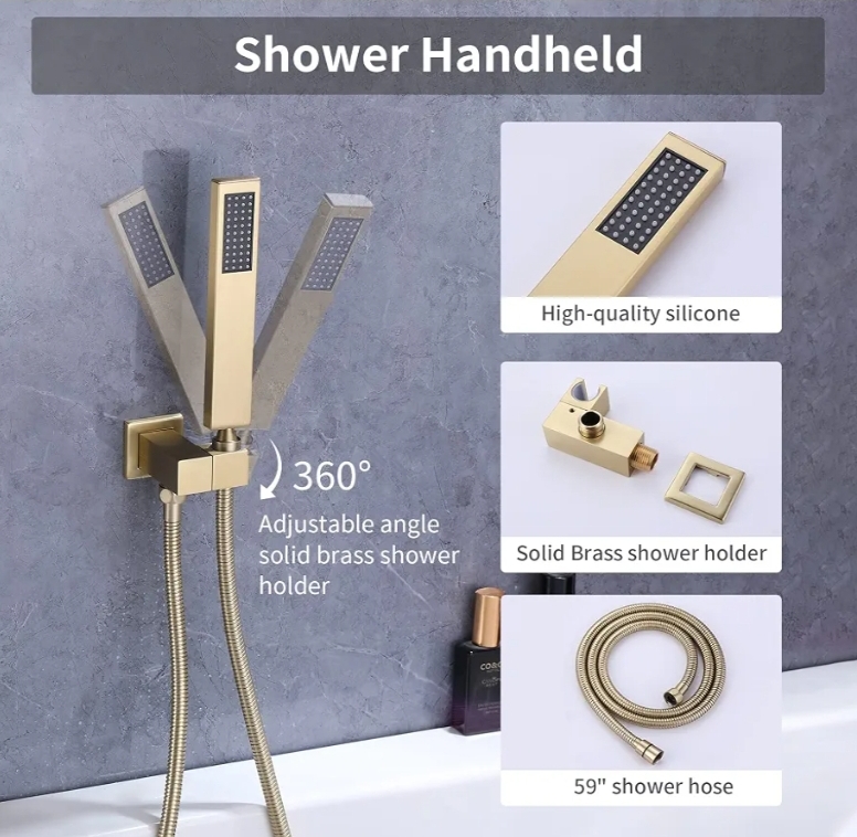 Taplong Wall Mount Tub Faucets with Waterfall Tub Spout Brushed Gold - Image 8