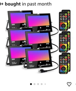 6pk LED Flood Light Outdoor 500W Equivalent Color Changing Landscape Lighting, 24H Timing+120 Colors Strobe+2700K Warm White+DIY Flash, IP66 Waterproof