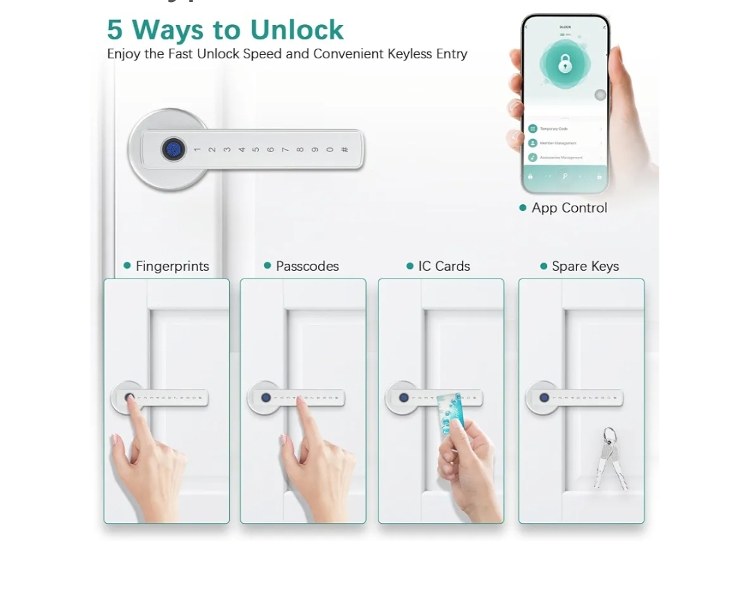 Fingerprint Door Lock, Smart Fingerprint Door Knob - Image 4