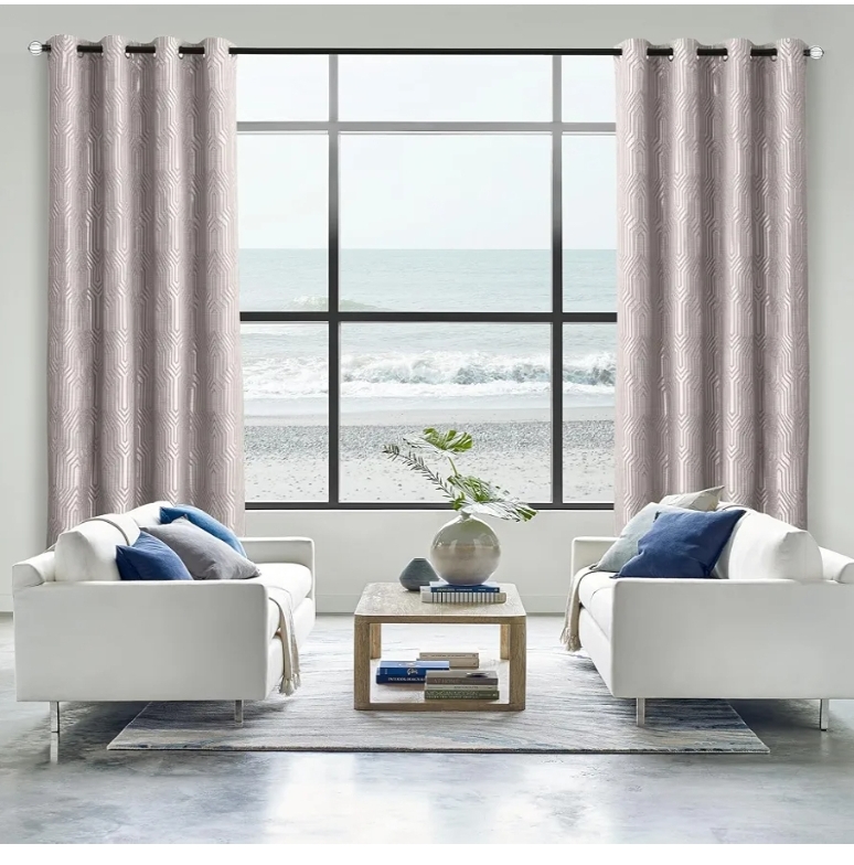 2pc Mocha and Silvery 100% Blackout Curtains 96 Inch Length 2 Panels, Jacquard Thermal Insulated Noise Reducing Grommet Drapes - Image 10