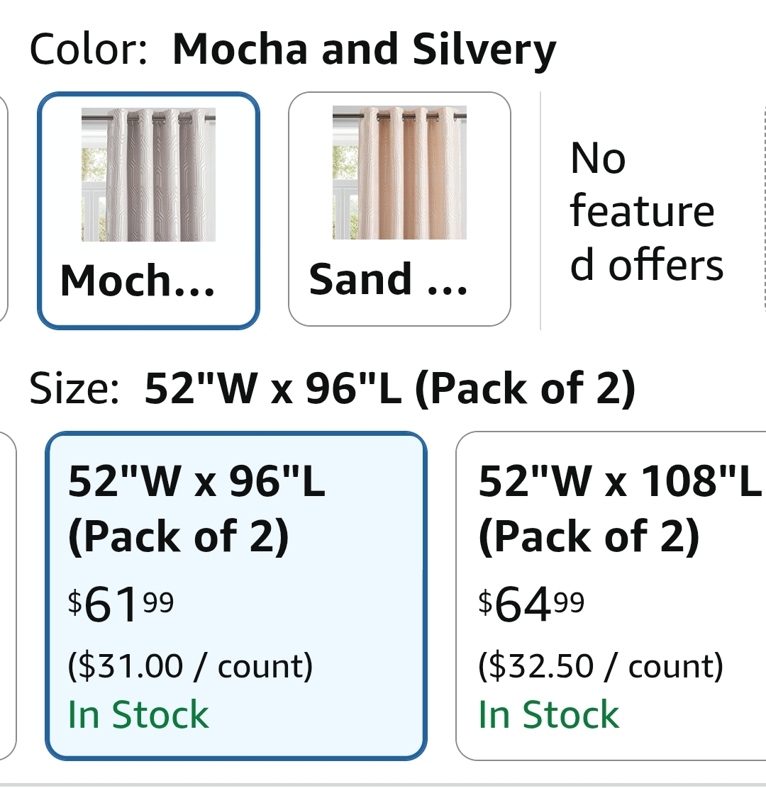 2pc Mocha and Silvery 100% Blackout Curtains 96 Inch Length 2 Panels, Jacquard Thermal Insulated Noise Reducing Grommet Drapes - Image 2