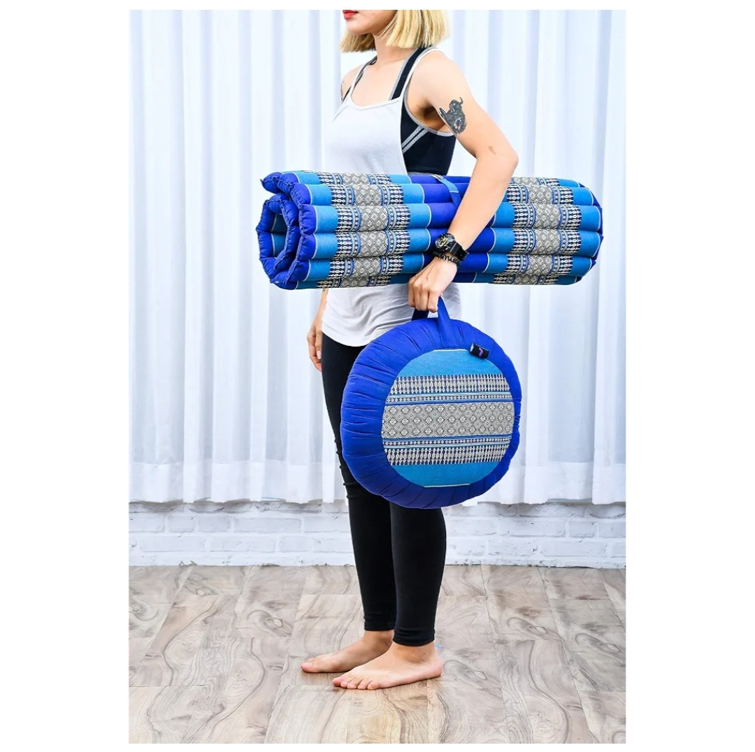 Meditation Cushion Set – 1 Round Zafu Meditation Pillow and 1 Square Roll-Up - Image 5