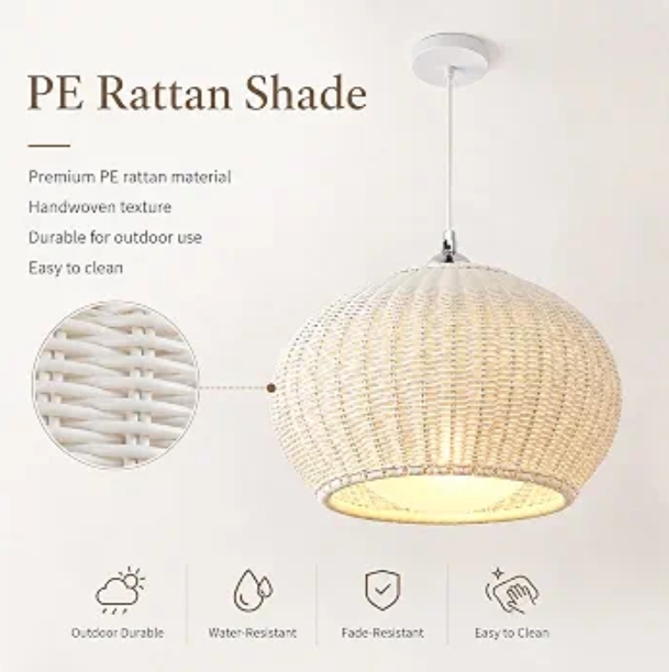 15 Inch White Outdoor Rattan Pendant Light - Image 5
