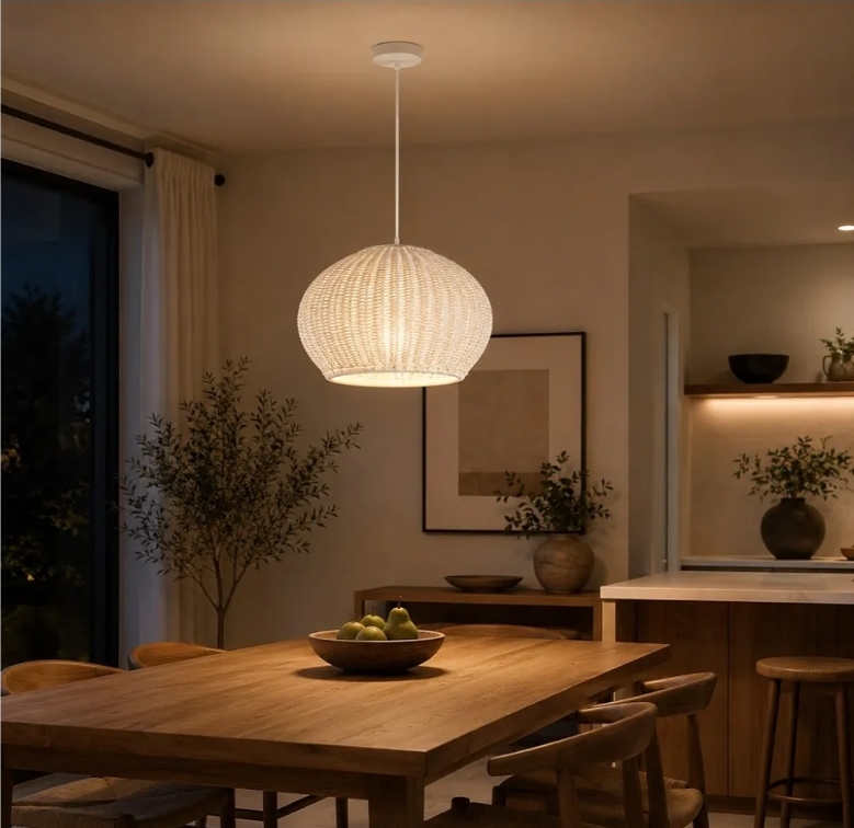 15 Inch White Outdoor Rattan Pendant Light - Image 7