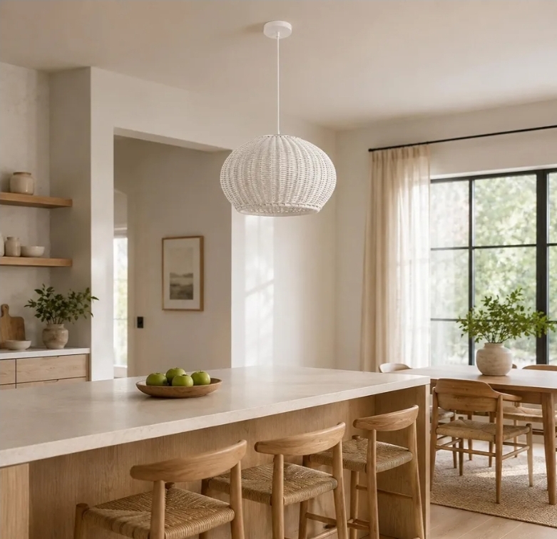 15 Inch White Outdoor Rattan Pendant Light - Image 9