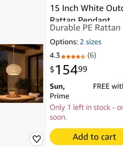 Alternative view of 15 Inch White Outdoor Rattan Pendant Light