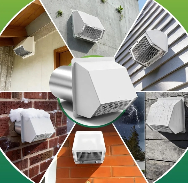 8 Inch Hooded Dryer Vent Cover Wall Vent Cover with Damper and Screen Dryer Exhaust Vent Cover Cap - Image 10