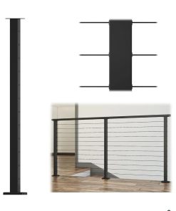 42" Black Cable Railing Post Surface Mount Level Drilled
