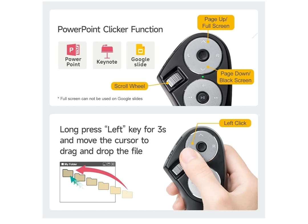 Bluetooth + 2.4G Wireless Handheld Mouse, 3 in 1 Presentation Clicker, Remote Air Mouse with Scroll, Portable - Image 7