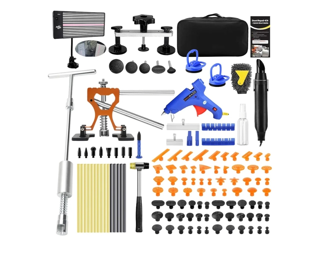Paintless Dent Repair Kit with LED Line Board, Heat Gun for Glue Removal & Dent Heating, Dent Puller Kit