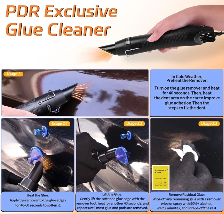 Paintless Dent Repair Kit with LED Line Board, Heat Gun for Glue Removal & Dent Heating, Dent Puller Kit - Image 5