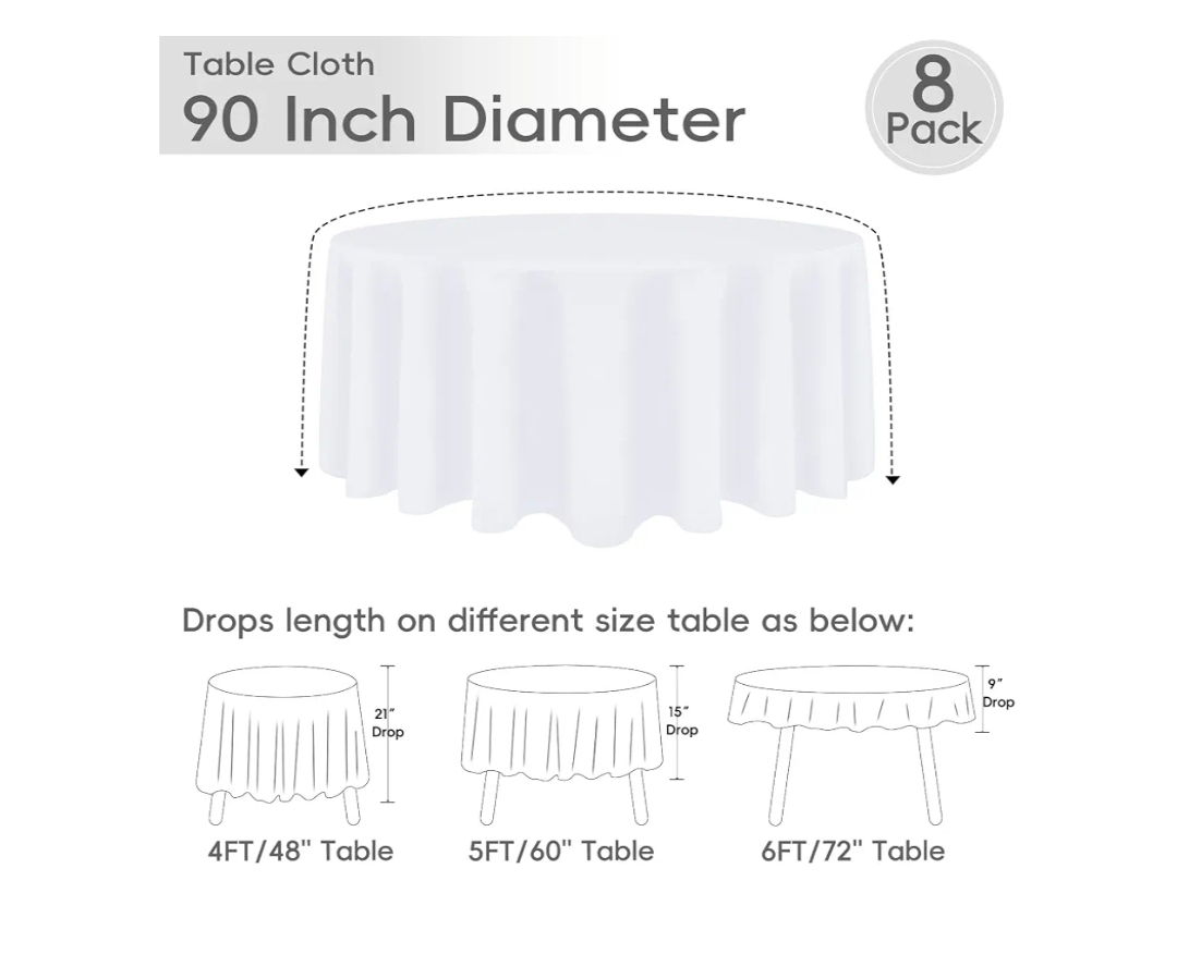 8 Pack White Round Tablecloth 90 Inch - Image 5