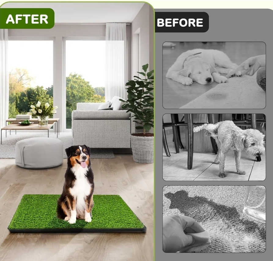 Dog Grass Pad with Tray, 34''X23'' Large Artificial Turf Grass Potty, Reusable - Image 4