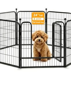 24" H x24 w Dog Playpen 8 Panels, Black Metal Pupy Exercise Pen, Foldable Portable Pet Enclosure