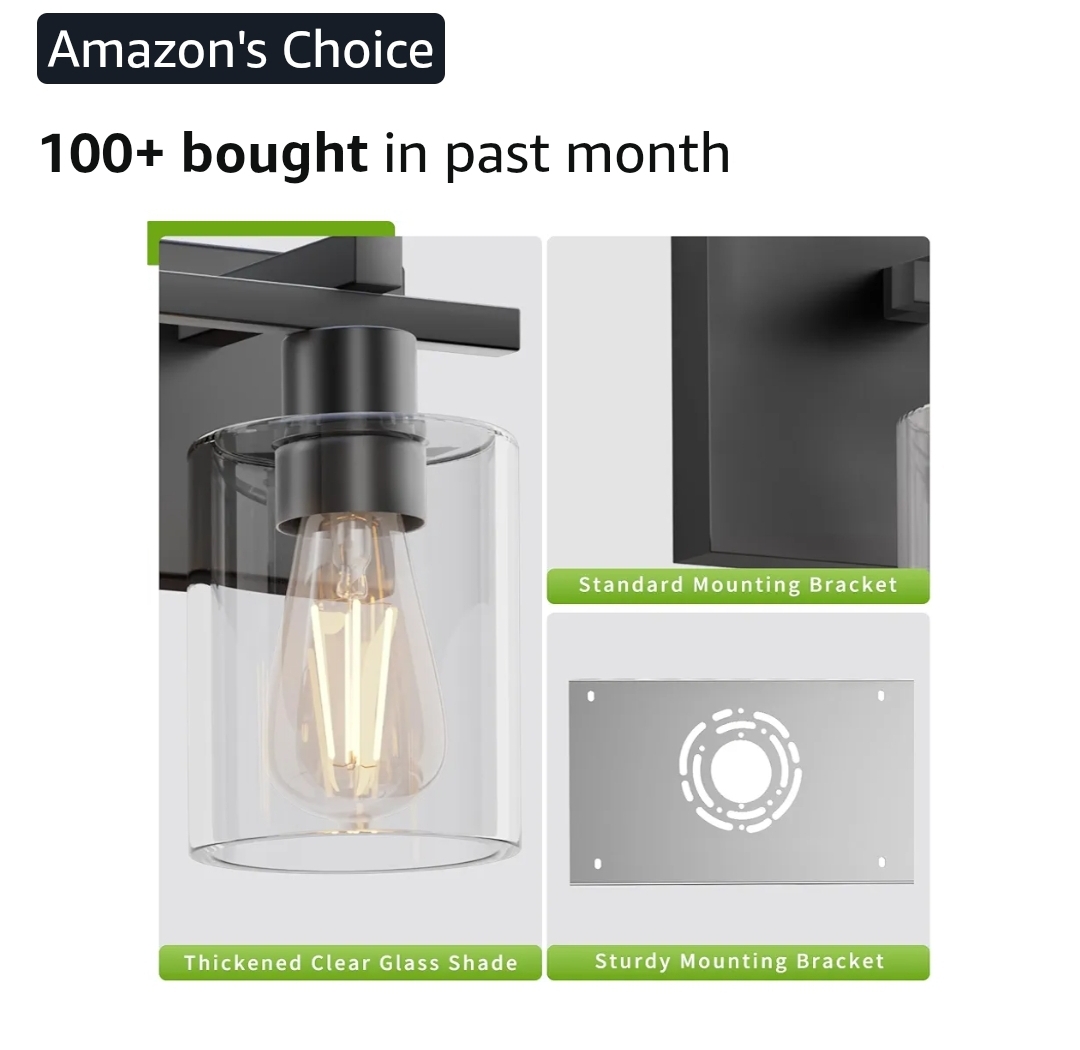 3 Light Matte Black Vanity Light with Thickened Clear Glass Shade, 21 inch Dimmable - Image 6
