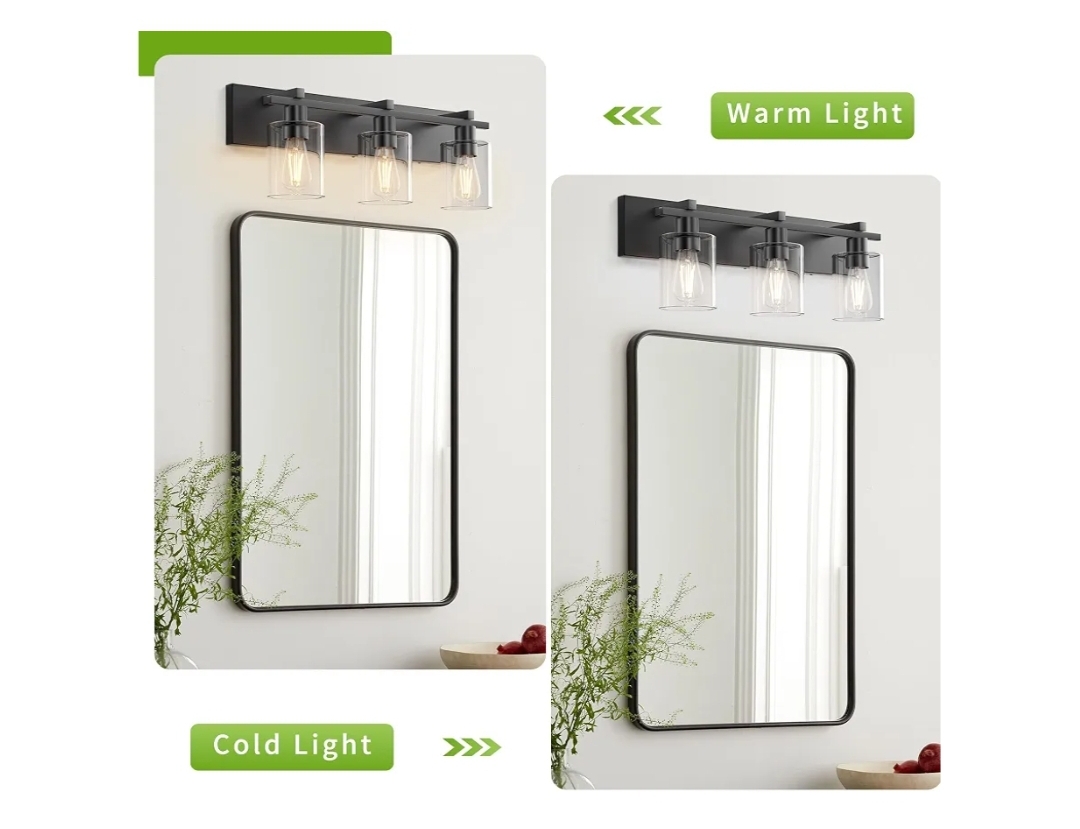3 Light Matte Black Vanity Light with Thickened Clear Glass Shade, 21 inch Dimmable - Image 7