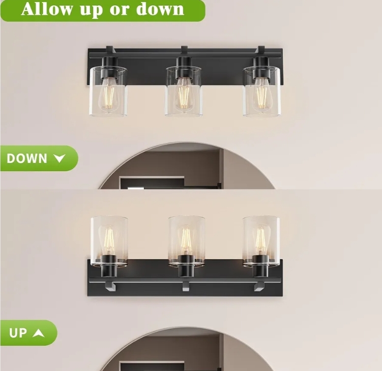 3 Light Matte Black Vanity Light with Thickened Clear Glass Shade, 21 inch Dimmable - Image 8