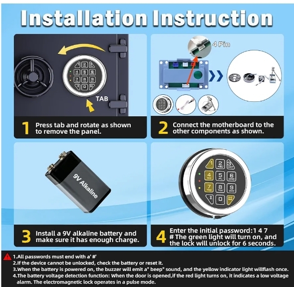 Gun Safe Lock Replacement Solenoid Lock with 2 Override Keys, Chrome Digital Keypad DIY Safe Electronic, Reset Cable, Circuit Board Lock - Image 6