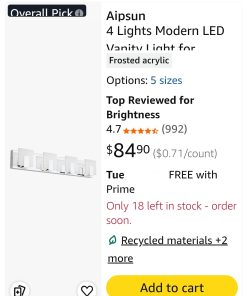 Alternative view of LED Modern Dimmable 4 Lights Vanity Lights for Bathroom Light Fixtures Chrome Stainless Steel Acrylic