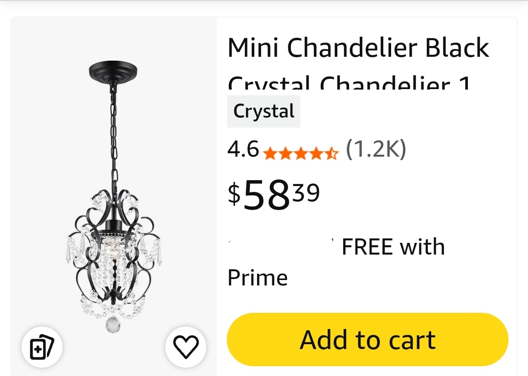 Black Crystal Chandelier 1 Light Elegant Chandelier Crystal Iron Ceiling Light Fixture - Image 2