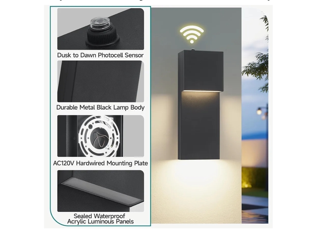 2 Pack LED Outdoor Wall Sconce, Dusk to Dawn Outdoor Lighting - Image 5