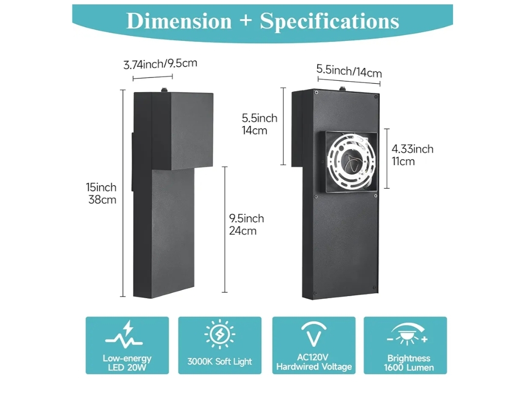 2 Pack LED Outdoor Wall Sconce, Dusk to Dawn Outdoor Lighting - Image 6