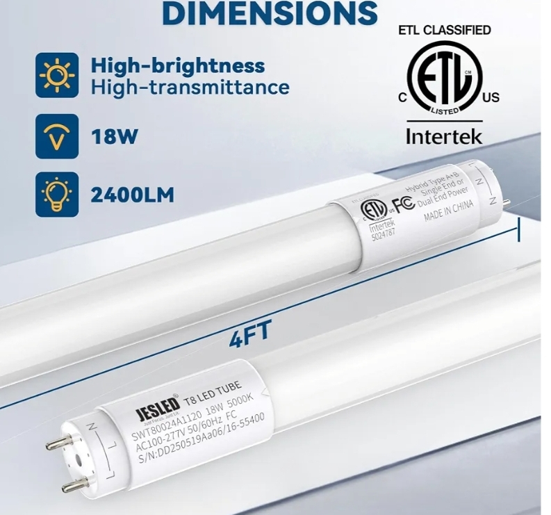 16 Pack 4FT T8 LED Bulb 18W 2400LM 5000K Type A+B Led Tube Light ETL - Image 7