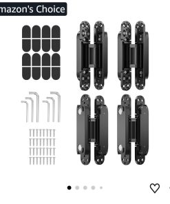 4PCS 7 Inch Invisible Concealed Door Hinges 180 Degree Swing Hinge (Black)