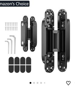 2PCS 7 Inch Invisible Concealed Door Hinges 180 Degree Swing Hinge (Black)