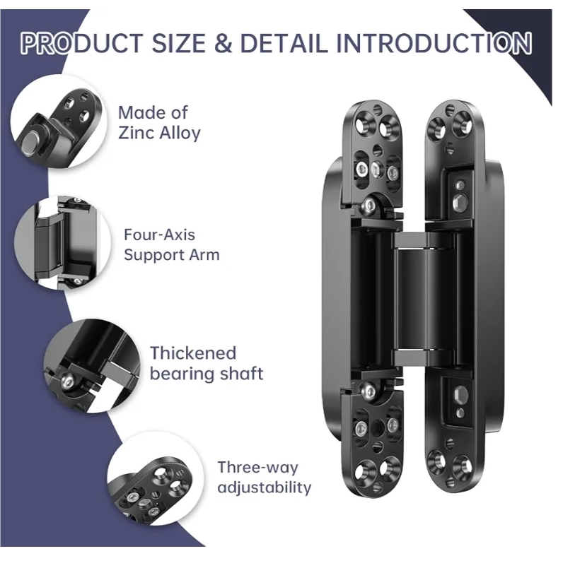 2PCS 7 Inch Invisible Concealed Door Hinges 180 Degree Swing Hinge (Black) - Image 7