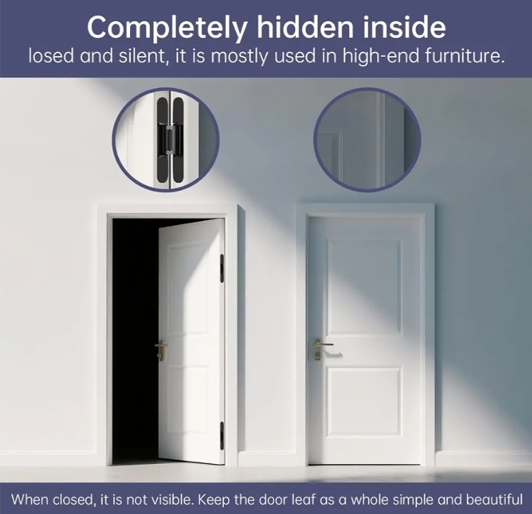 2PCS 7 Inch Invisible Concealed Door Hinges 180 Degree Swing Hinge (Black) - Image 9
