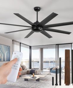 65 Inch Black Ceiling Fans No Light with Remote, 6 Speeds