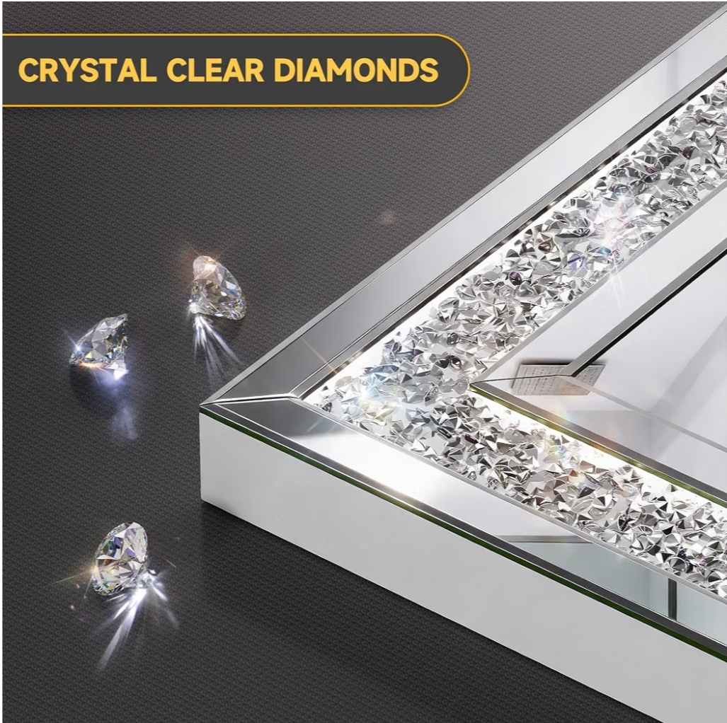 47" x 26" LED Diamond Wall Mirror, Dim & Anti-Fog, Crystal glass, dimmable & anti-fog, mounts vertical/horizontal - Image 7