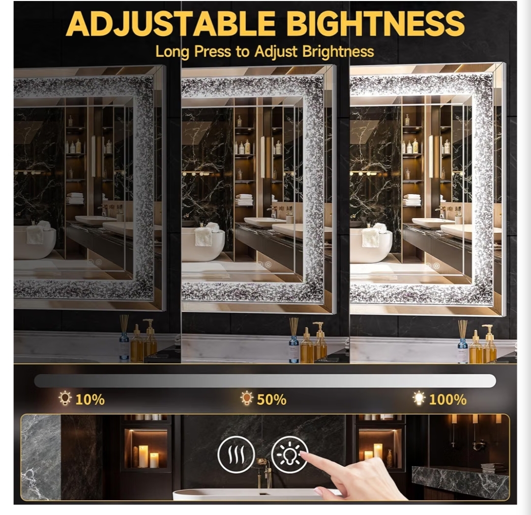 47" x 26" LED Diamond Wall Mirror, Dim & Anti-Fog, Crystal glass, dimmable & anti-fog, mounts vertical/horizontal - Image 9
