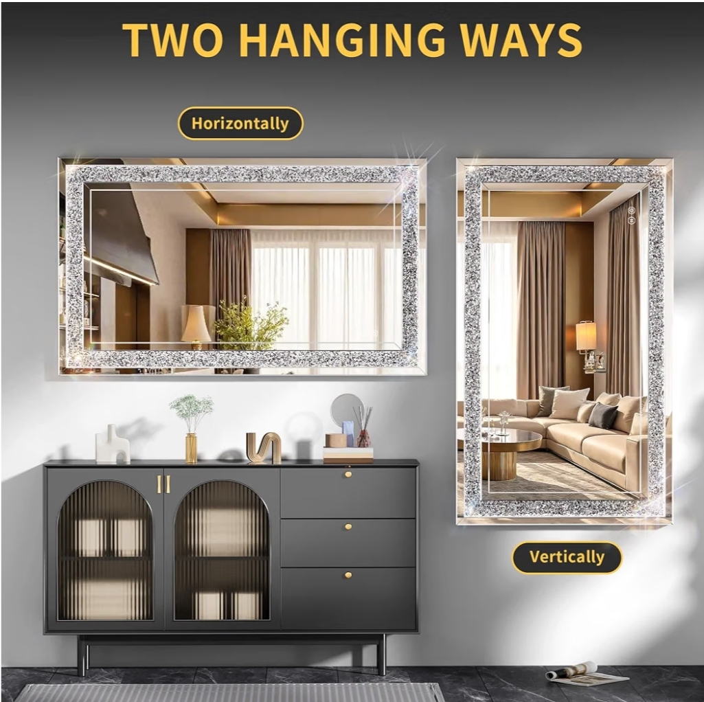 47" x 26" LED Diamond Wall Mirror, Dim & Anti-Fog, Crystal glass, dimmable & anti-fog, mounts vertical/horizontal - Image 10