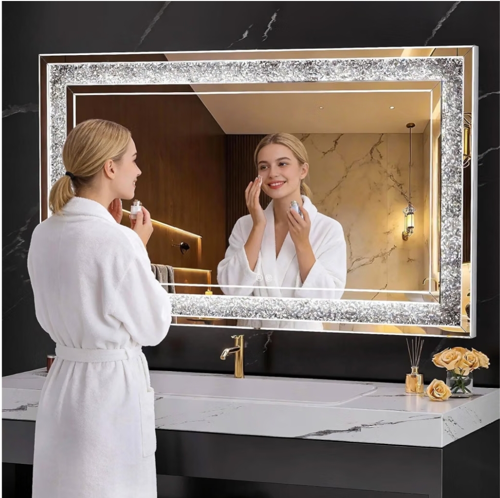 47" x 26" LED Diamond Wall Mirror, Dim & Anti-Fog, Crystal glass, dimmable & anti-fog, mounts vertical/horizontal - Image 11