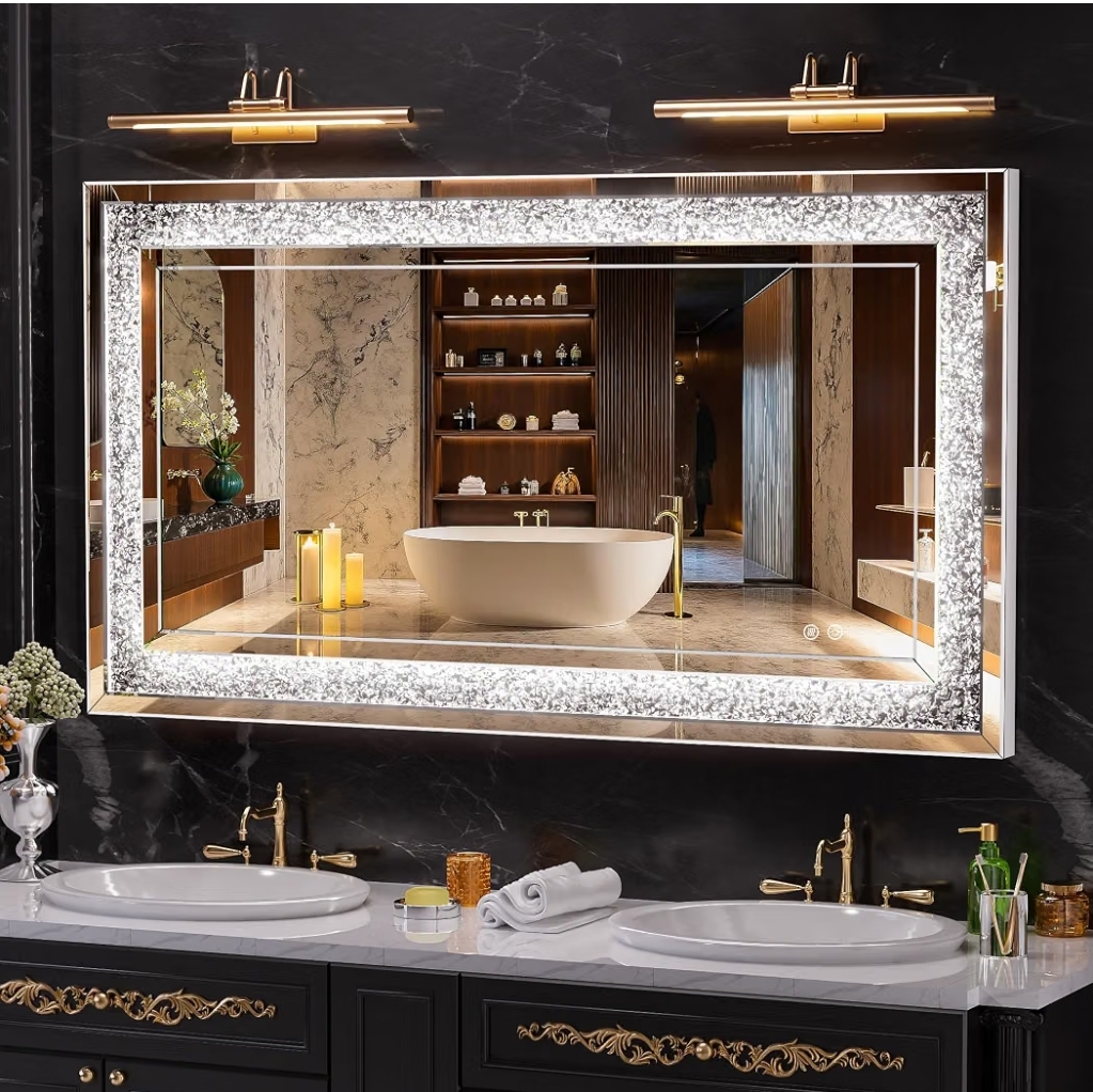 47" x 26" LED Diamond Wall Mirror, Dim & Anti-Fog, Crystal glass, dimmable & anti-fog, mounts vertical/horizontal - Image 12