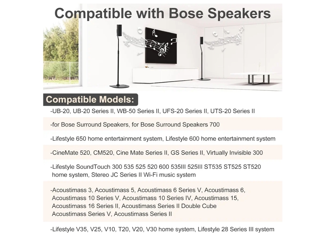 Adjustable Speaker Stand Pair for Bose Built in Cable Management wr Slideconnect Bracket - Image 5
