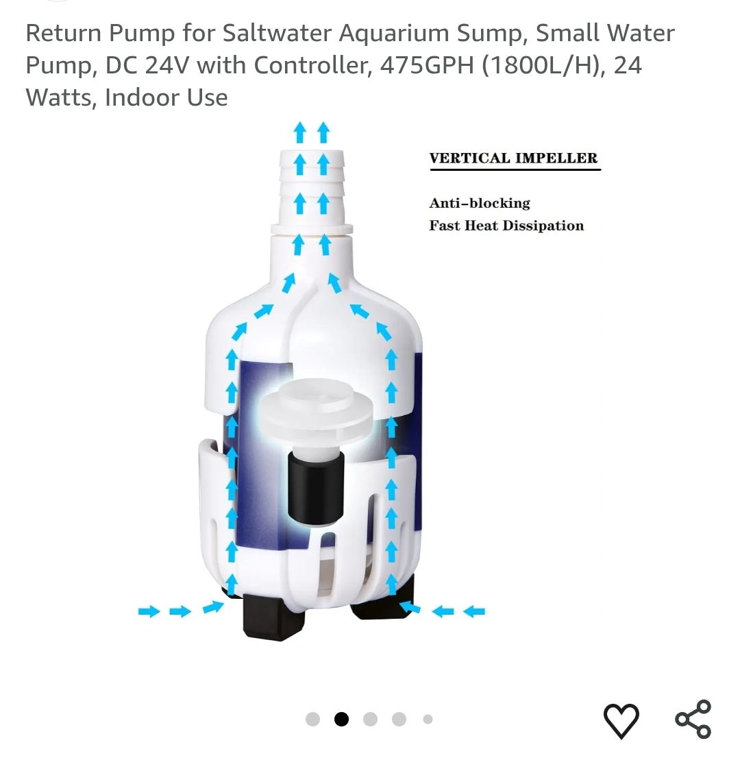 Return Pump for Saltwater Aquarium Sump, Small Water Pump, DC 24V with Controller, 475GPH (1800L/H), 24 Watts, Indoor Use - Image 4