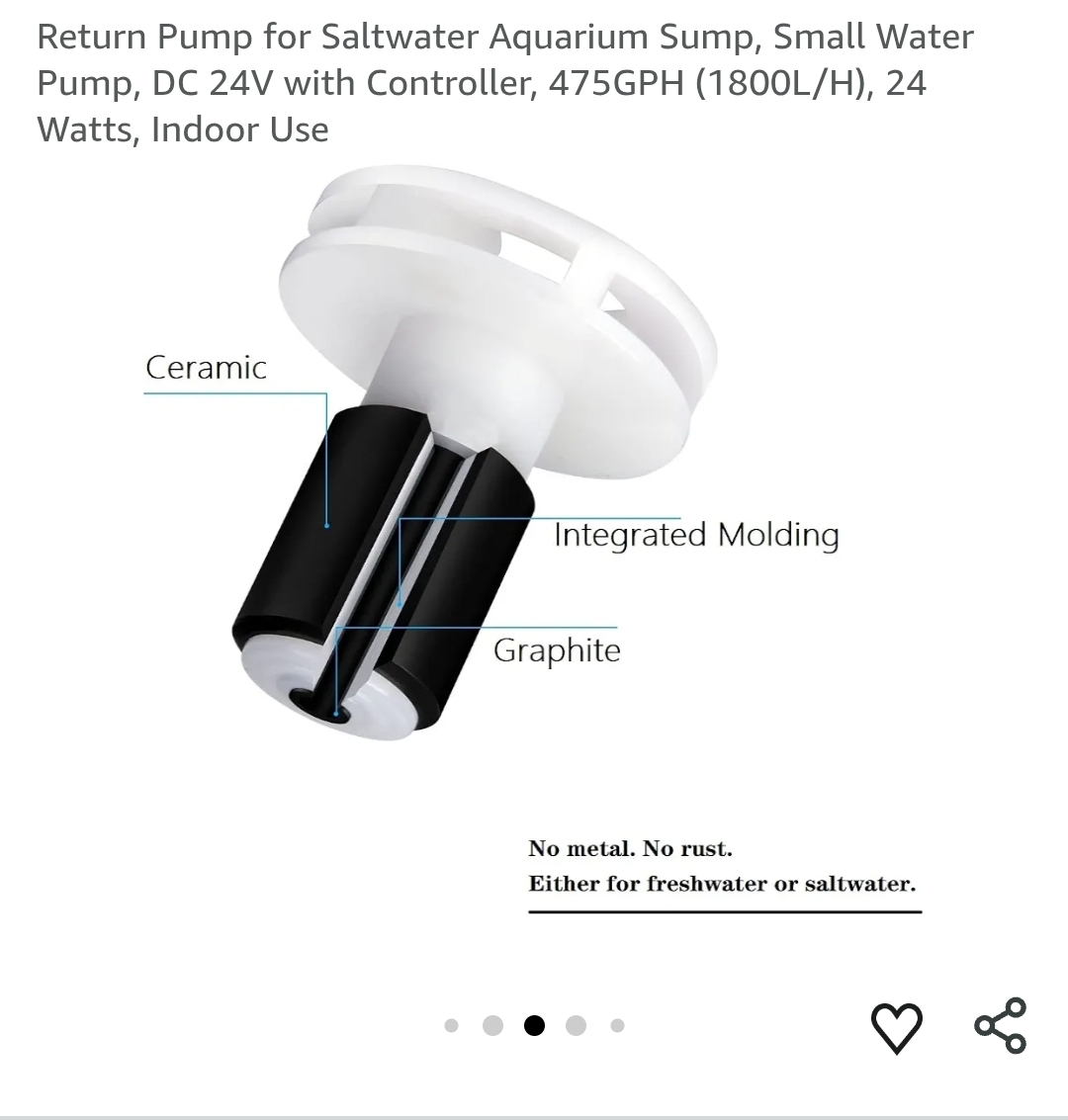 Return Pump for Saltwater Aquarium Sump, Small Water Pump, DC 24V with Controller, 475GPH (1800L/H), 24 Watts, Indoor Use - Image 6