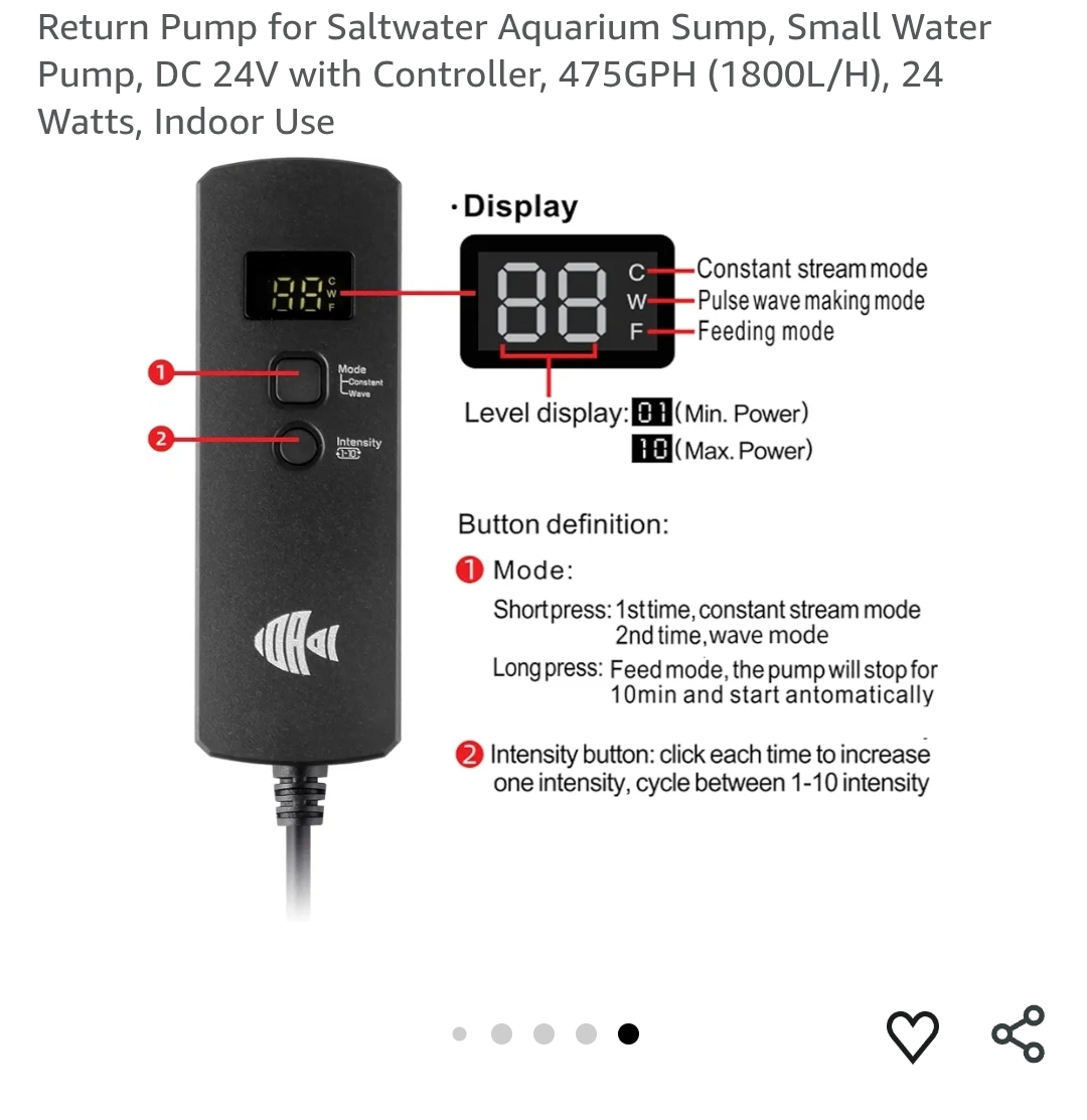Return Pump for Saltwater Aquarium Sump, Small Water Pump, DC 24V with Controller, 475GPH (1800L/H), 24 Watts, Indoor Use - Image 8