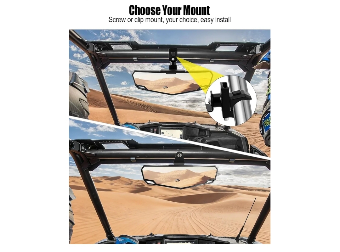 UTV Rear View Mirror Fit, Shatterproof Center Mirror, Adjustable Angle - Image 6