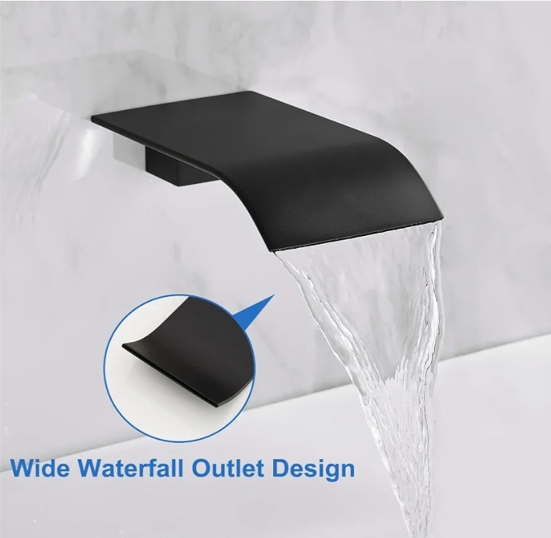 Wall Mount Bathtub Faucet Waterfall Tub Faucet with Handheld Sprayer, Black, 2 in 1 Handheld - Image 10