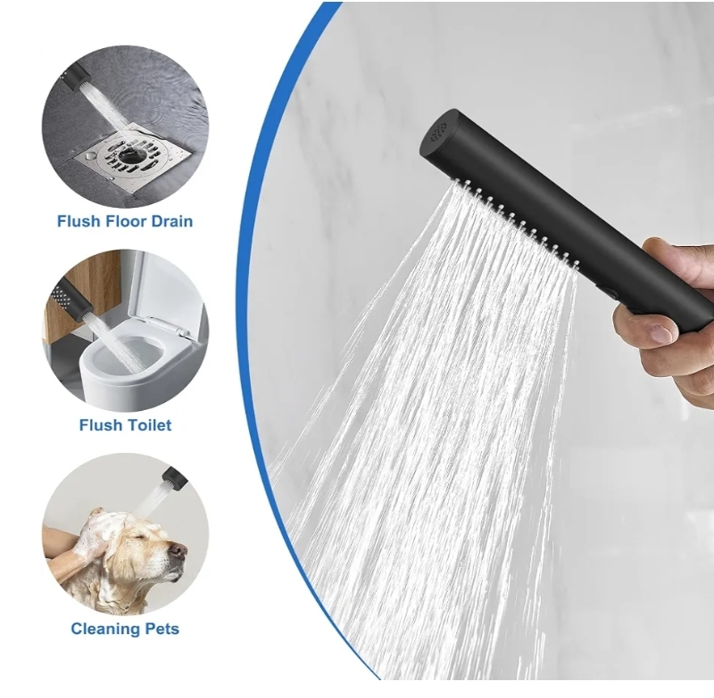 Wall Mount Bathtub Faucet Waterfall Tub Faucet with Handheld Sprayer, Black, 2 in 1 Handheld - Image 11