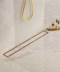 48" Gold Linear Shower Drain,2-in-1 Flat& Tile Insert Cover, Brushed Gold