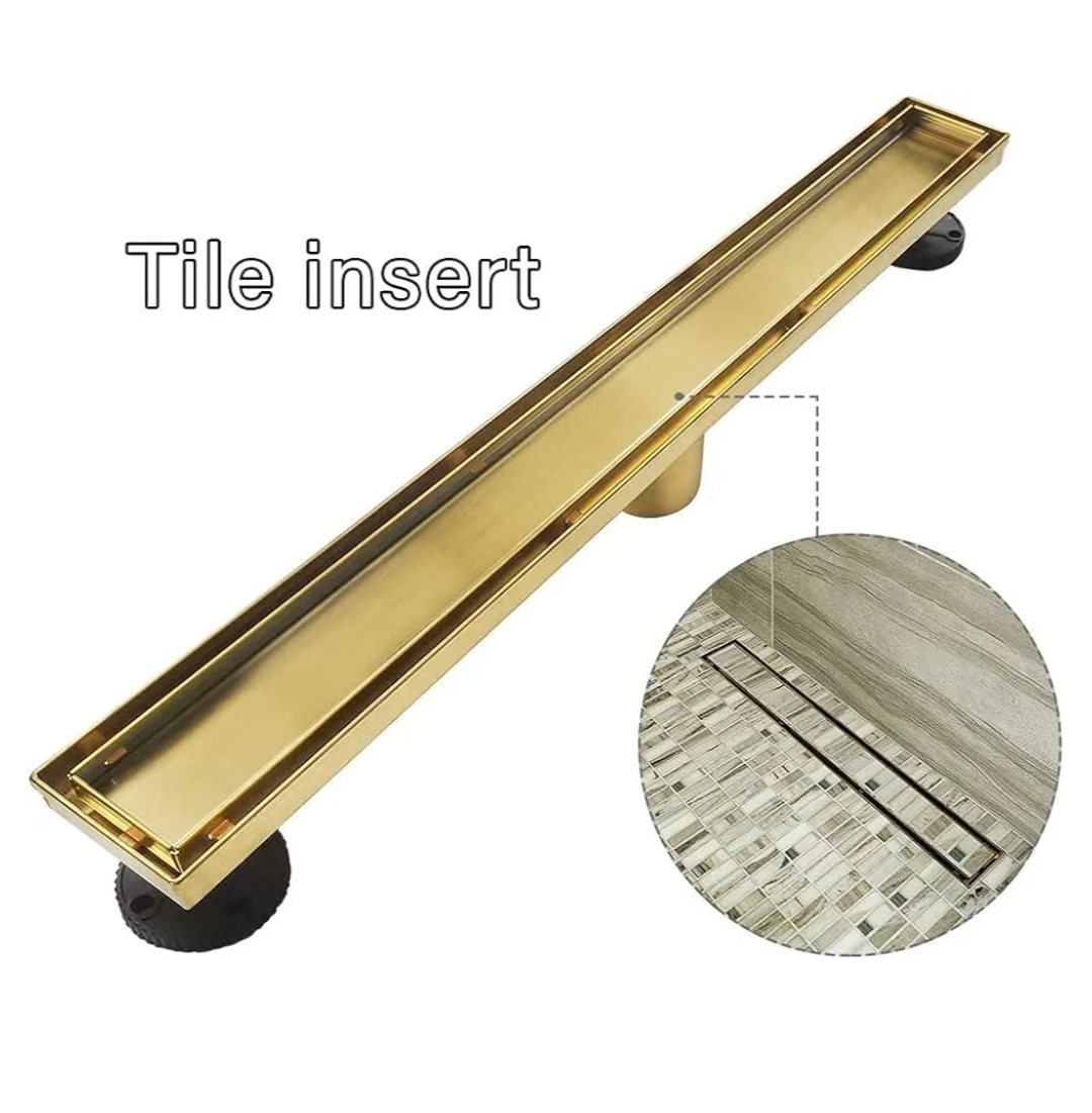 48" Gold Linear Shower Drain,2-in-1 Flat& Tile Insert Cover, Brushed Gold - Image 7